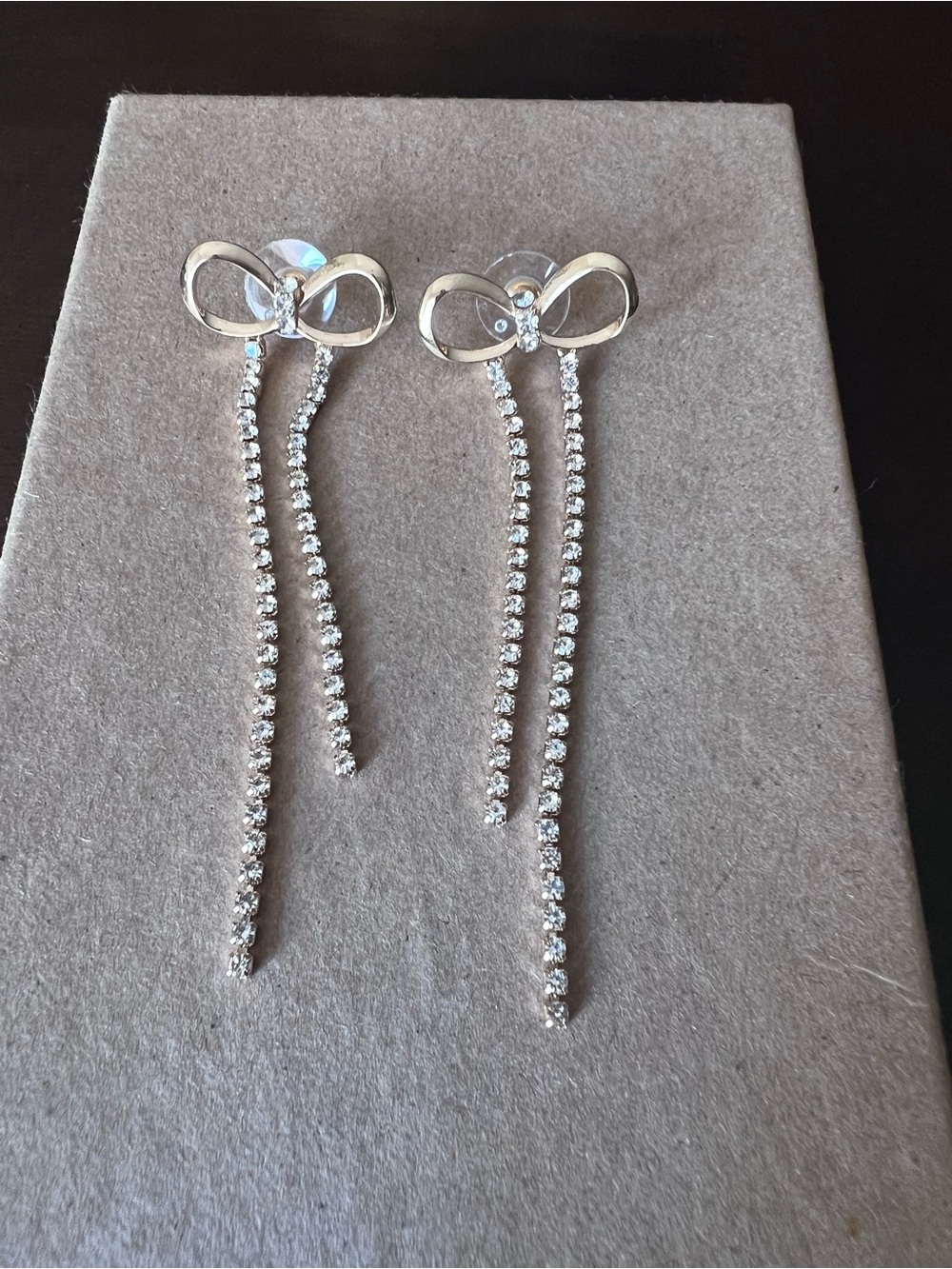 Target Silver Bow Drop Earrings with Rhinestones